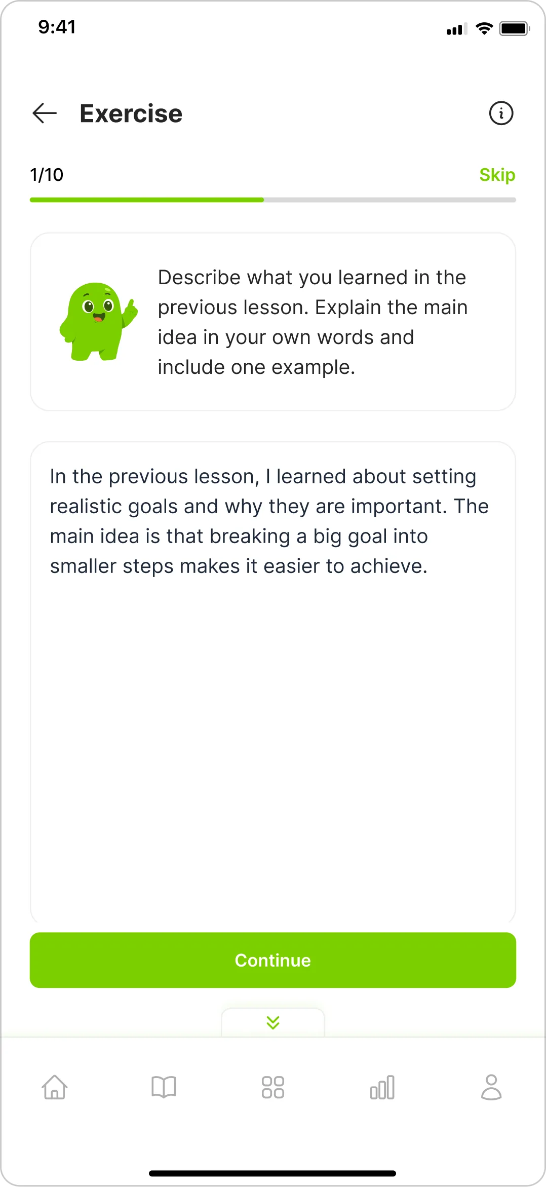 AcademyOS interactive exercise screen